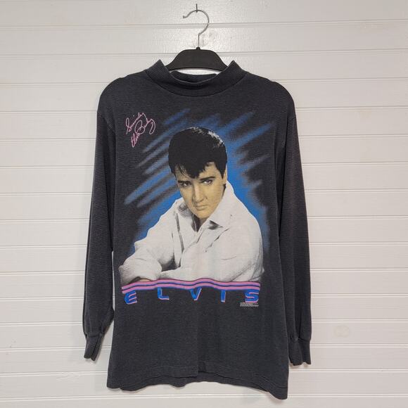 Vintage 1998 Elvis Presley Long Sleeve Mock Neck Graphic T Shirt Memphis Large - Picture 1 of 8